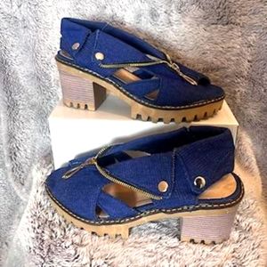Blue jean zipper wedge sandal
